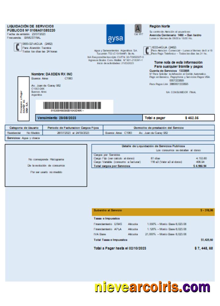 Argentina water business utility bill